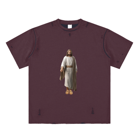 Kanye Jesus Tee,Reversible Streetwear Shirt,Luxury Streetwear,Hand Frayed T-Shirt,Limited Edition Streetwear,Yeezy Inspired Fashion,High End Graphic Tee,StreetStyle,DropCulture,Modern Messiah Shirt