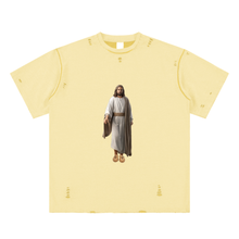 Load image into Gallery viewer, Kanye Jesus Tee,Reversible Streetwear Shirt,Luxury Streetwear,Hand Frayed T-Shirt,Limited Edition Streetwear,Yeezy Inspired Fashion,High End Graphic Tee,StreetStyle,DropCulture,Modern Messiah Shirt
