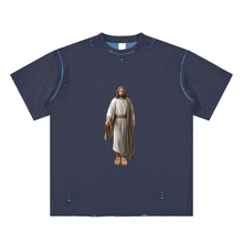 Load image into Gallery viewer, Kanye Jesus Tee,Reversible Streetwear Shirt,Luxury Streetwear,Hand Frayed T-Shirt,Limited Edition Streetwear,Yeezy Inspired Fashion,High End Graphic Tee,StreetStyle,DropCulture,Modern Messiah Shirt
