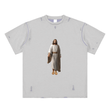 Load image into Gallery viewer, Kanye Jesus Tee,Reversible Streetwear Shirt,Luxury Streetwear,Hand Frayed T-Shirt,Limited Edition Streetwear,Yeezy Inspired Fashion,High End Graphic Tee,StreetStyle,DropCulture,Modern Messiah Shirt
