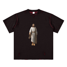 Load image into Gallery viewer, Kanye Jesus Tee,Reversible Streetwear Shirt,Luxury Streetwear,Hand Frayed T-Shirt,Limited Edition Streetwear,Yeezy Inspired Fashion,High End Graphic Tee,StreetStyle,DropCulture,Modern Messiah Shirt
