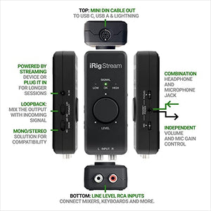 iRig Stream 2-channel recording & live-streaming audio interface for iPhone, iPad, Android and Mac/PC